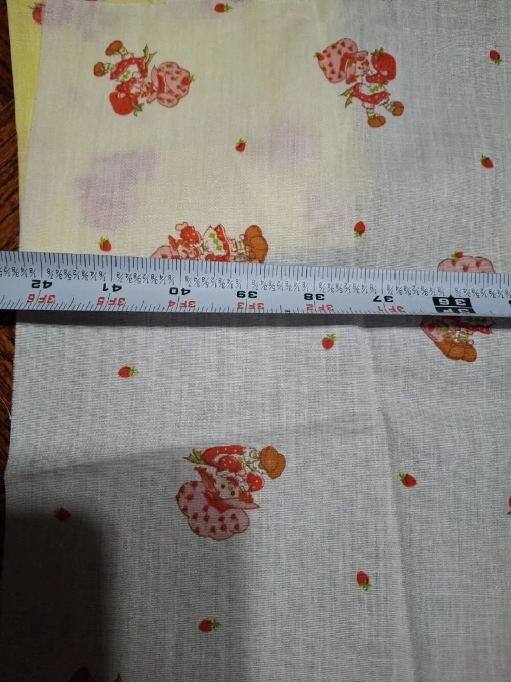 Vtg Strawberry Shortcake Cotton Fabric -Scraps-Pink Yellow White -